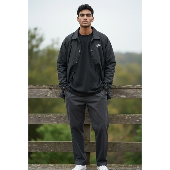 Vans Other - Vans Mens Black Nylon Snap Front Coach‎ Jacket Size L Lightweight Casual